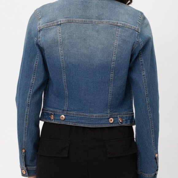 *1 LEFT*  Distressed Cropped Cotton Denim Jacket - Picture 5 of 5